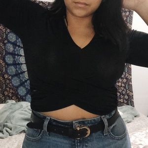 Cropped Wrap Black Top